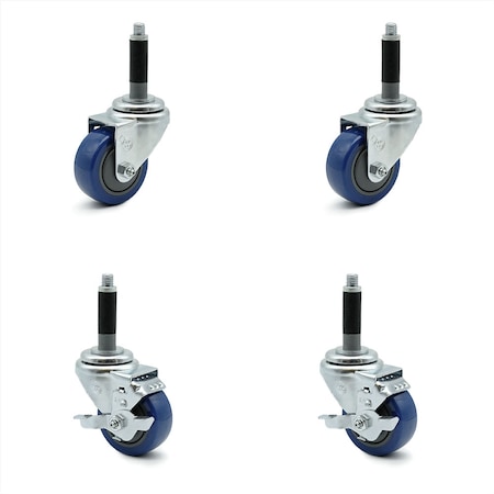 Service Caster 3.5 Inch Blue Polyurethane Swivel 3/4 Inch Expanding Stem Caster Brake, 2PK SCC-EX20S3514-PPUB-BLU-2-TLB-2-MTG40